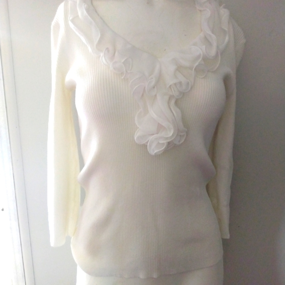 White Frill V NeckBlouse
